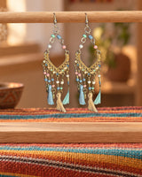 Boucles d'oreilles Inkao – Dorées à franges turquoise