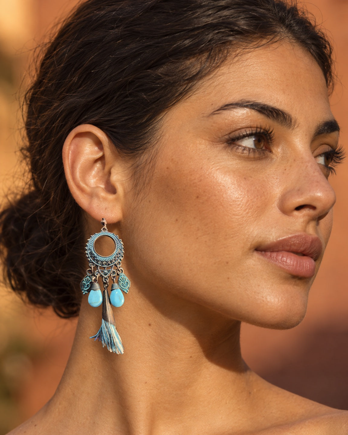 Boucles d'oreilles Inkao Filigrane turquoise à pompon — Photo 2