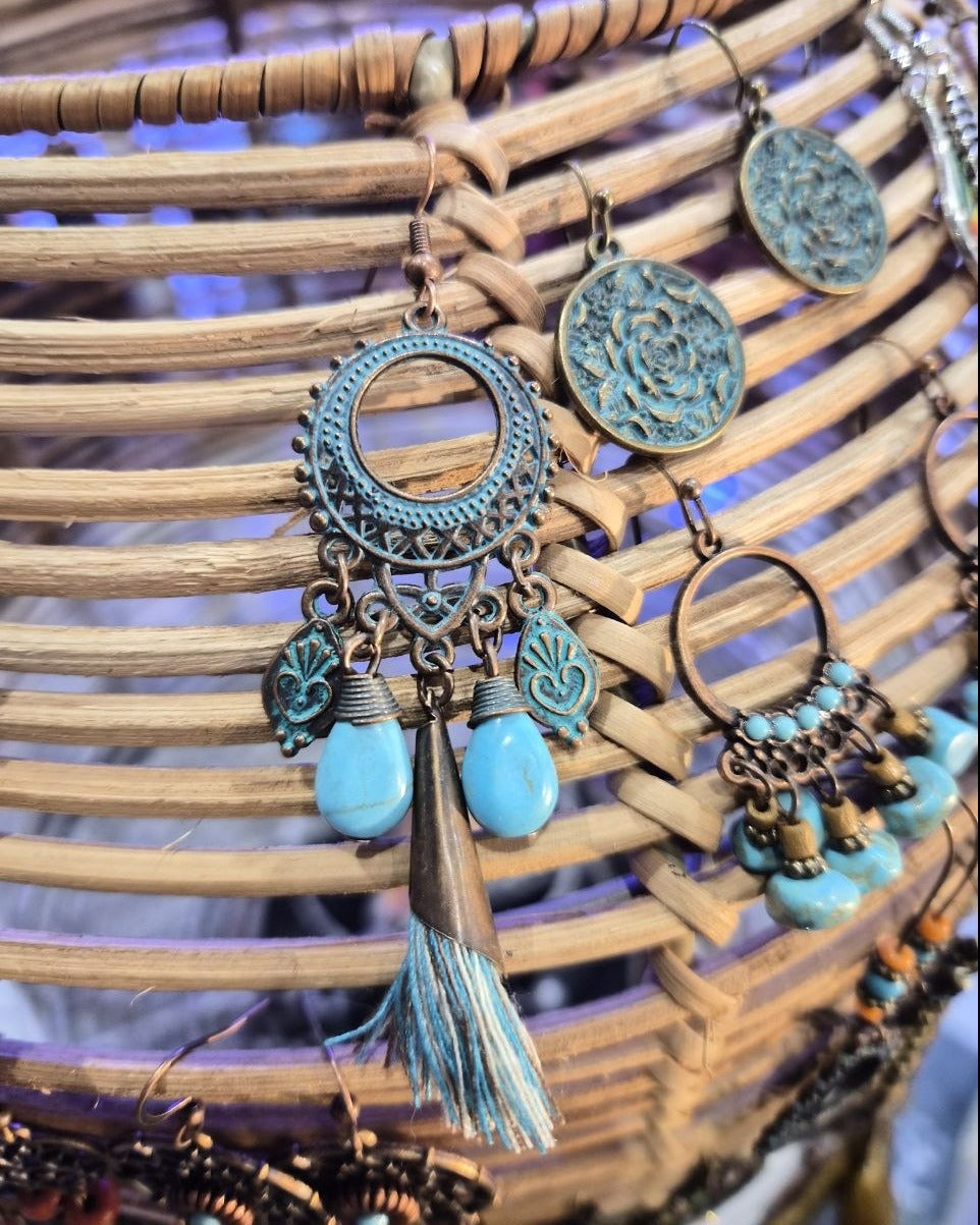 Boucles d'oreilles Inkao Filigrane turquoise à pompon — Photo 3