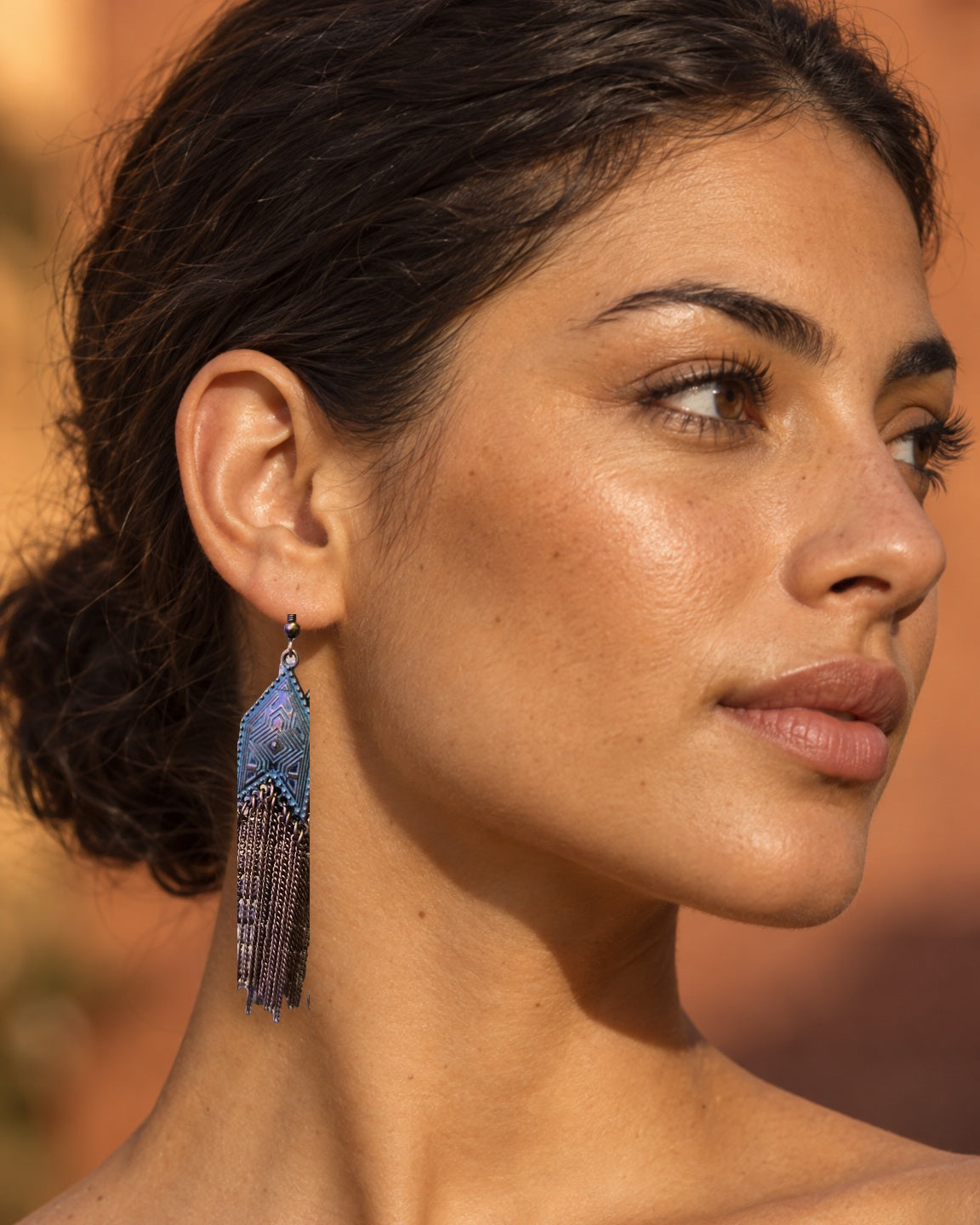 Boucles d'oreilles Inkao Franges de chaînes bronze — Photo 2