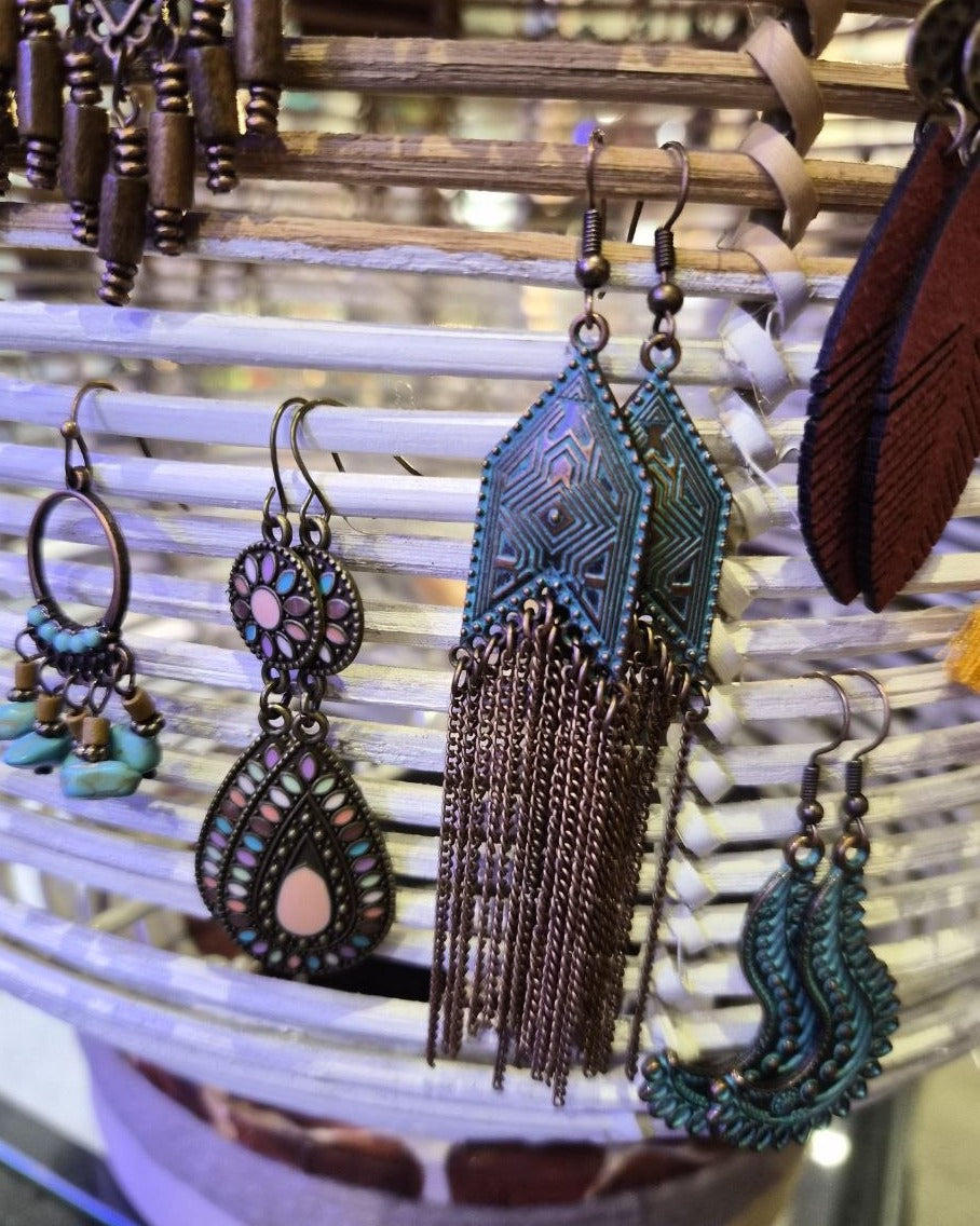 Boucles d'oreilles Inkao Franges de chaînes bronze — Photo 3
