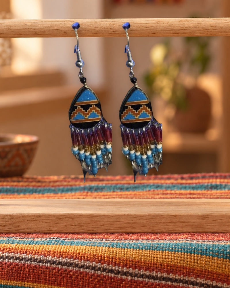 Boucles d'oreilles Inkao Peintes orange et bleu