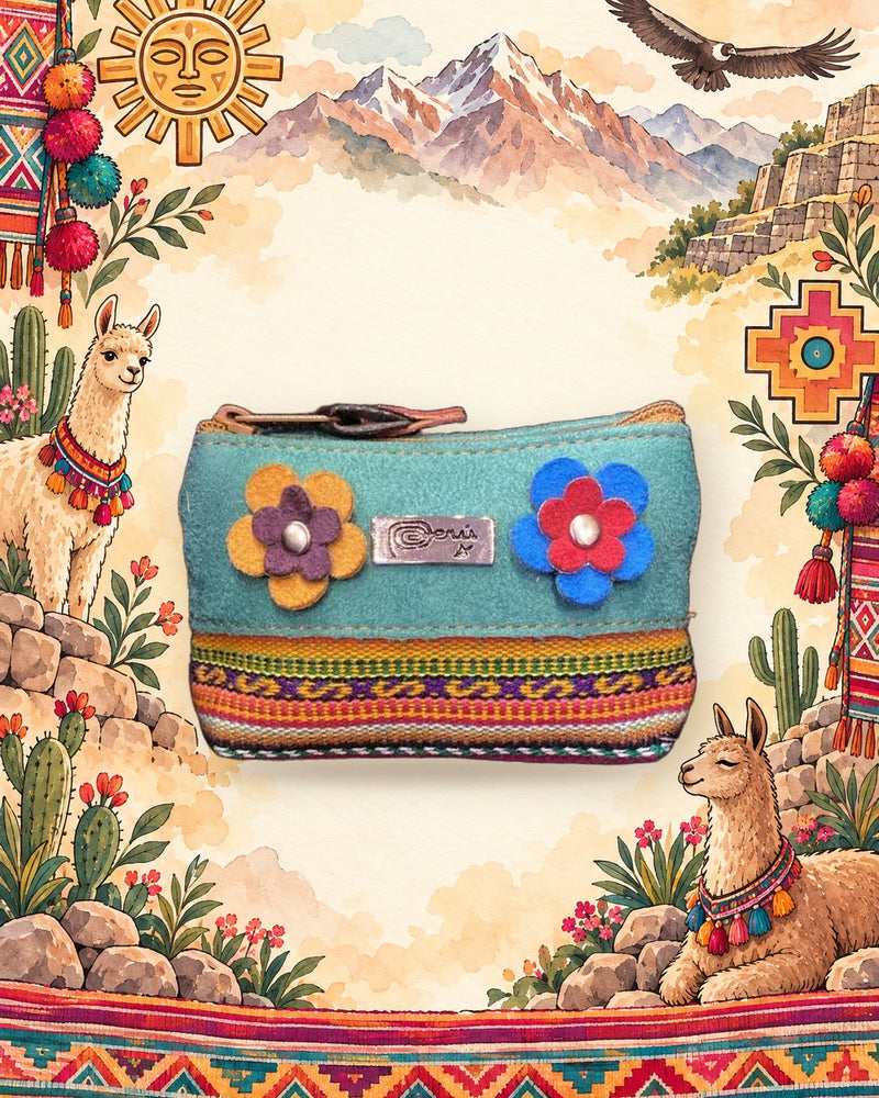 Porte-monnaie Inkao Turquoise à fleurs