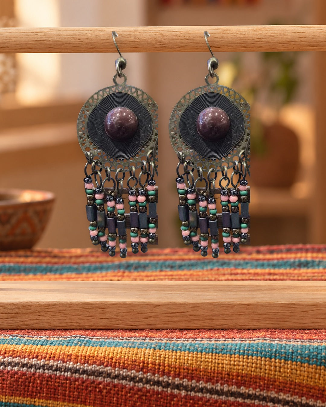 Boucles d'oreilles Inkao Rondes à perle prune — Photo 1