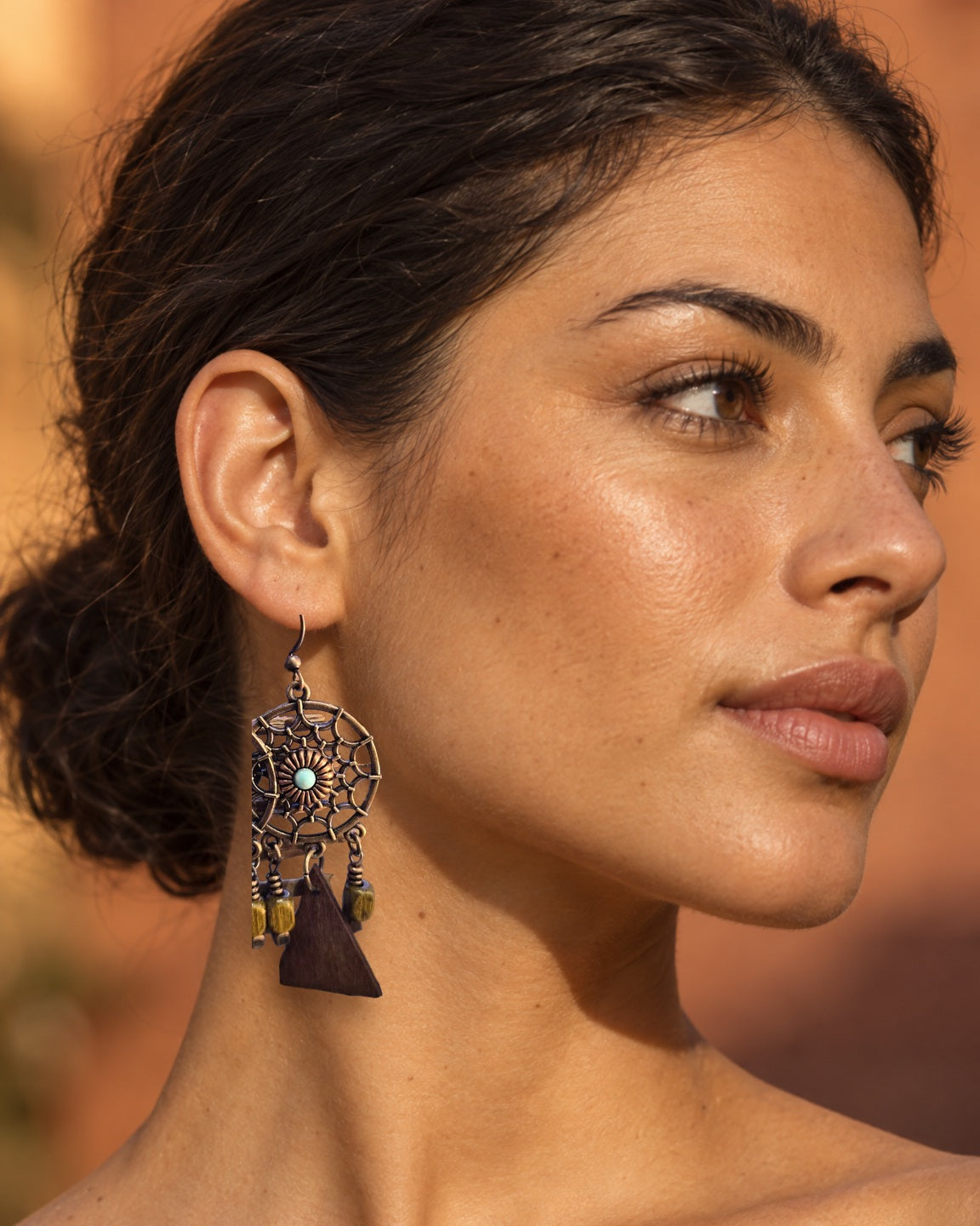 Boucles d'oreilles Inkao Rosaces et triangle de bois — Photo 2