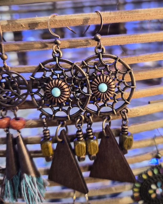 Boucles d'oreilles Inkao Rosaces et triangle de bois — Photo 3